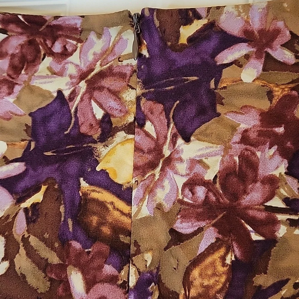 Apt. 9 Stretch Skirt 6 A-line Purple Brown Tan Yellow Floral